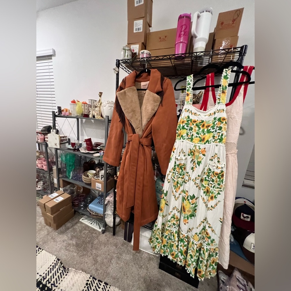 Anthropologie Brown and Cream Fringe Coat, MED - Picture 9 of 11